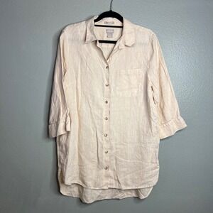 Chicos No Iron 100% Linen Tunic Shirt Beige 3/4 Sleeve Size 2 L 12/14 Breathable